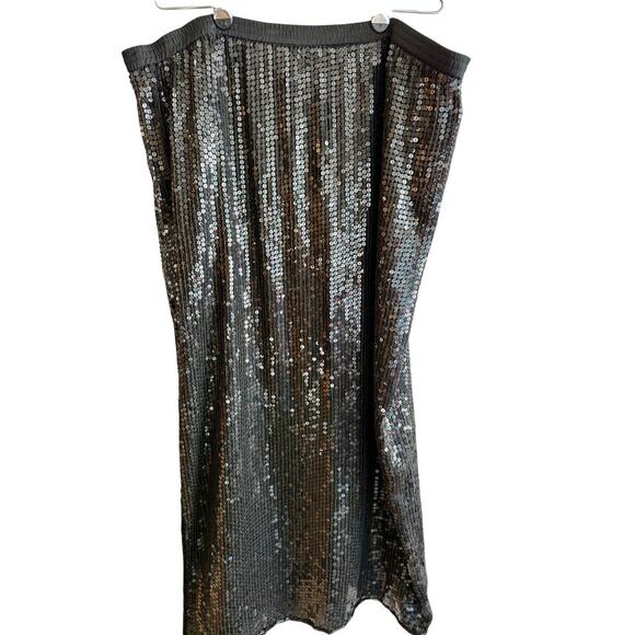 Vintage Rina Z Black Sequin Maxi Skirt Silk Shell Elastic Waist size XL - Picture 7 of 9